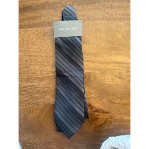 VAN HEUSEN Mens Striped Silk Blend Necktie‎ Gray Black Formal Business